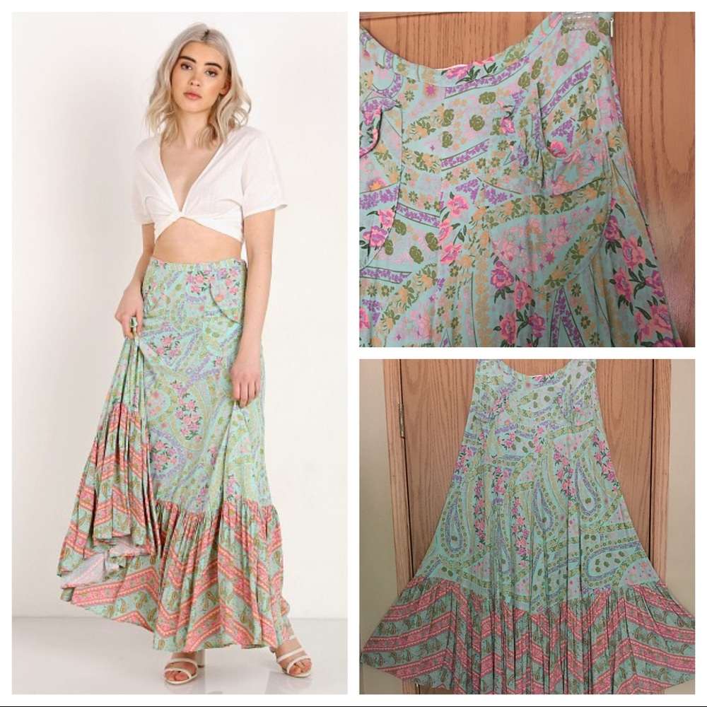 Spell City Light Maxi Skirt in Sage
